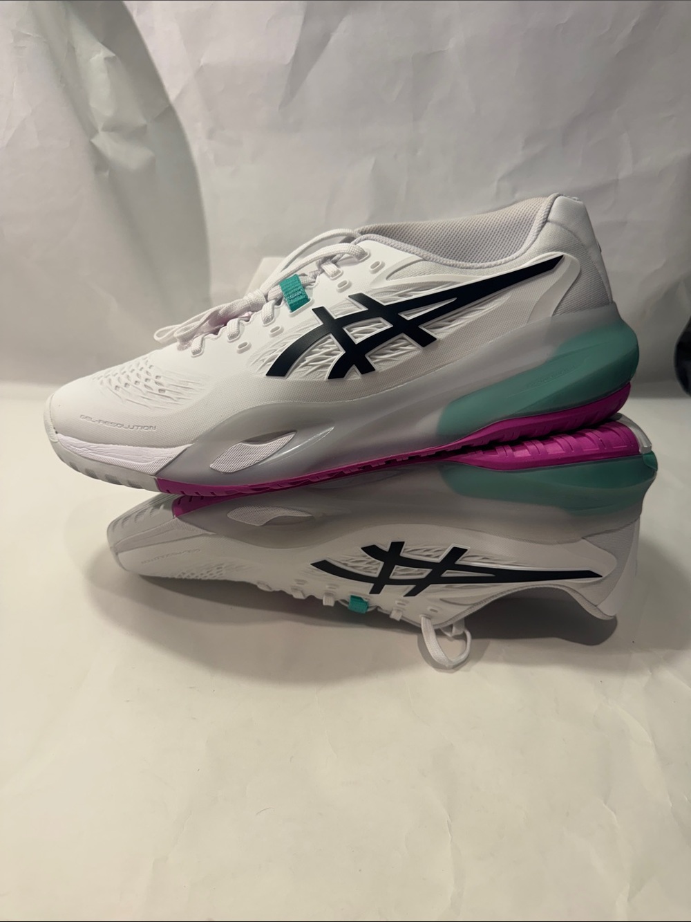 ASICS GEL-Resolution X Men’s 11 Tennis Shoes White Teal Pink NEW $165